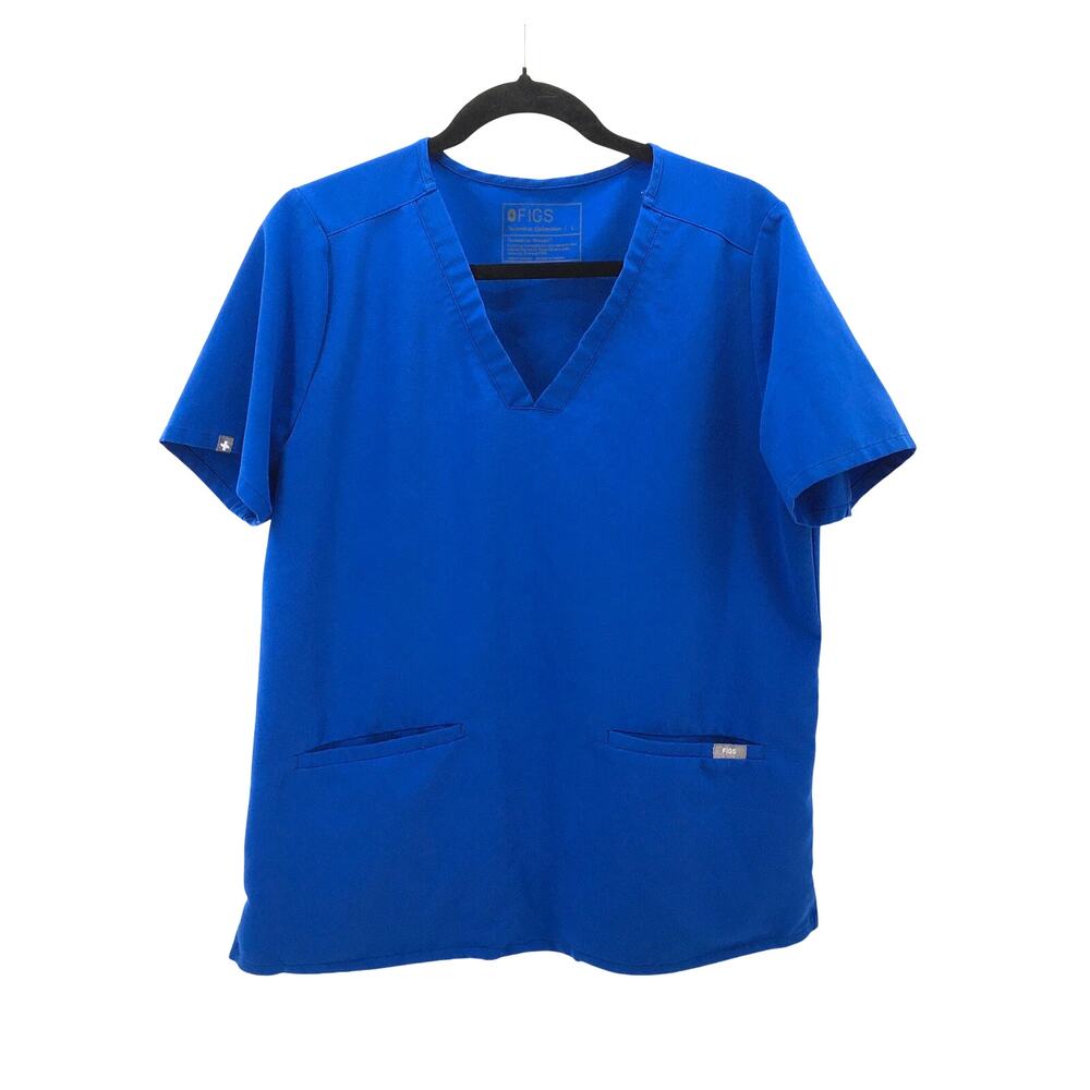FIGS Casma Three Pocket Scrub Top Royal Blue Large L V Neck Nursing Healthcare